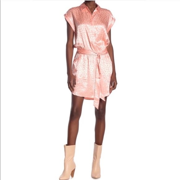 Joie NWT pink satin leopard mini belted dress S - Picture 4 of 13